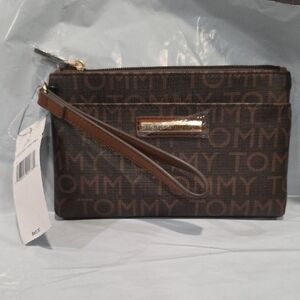 Tommy Hilfiger Dark Brown Logo Wristlet Large phone